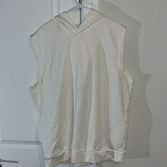 Zara Sleeveless Hoodie Hoodie White Pullover Sweatshirt Tank Stretch Work out XL - Picture 1 of 5